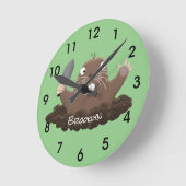 Funny pocket gopher digging cartoon illustration runde wanduhr (Winkel)