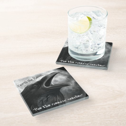 Funny Poe Black Raven Bird Halloween-Party Freakin Glasuntersetzer (Schrägansicht)