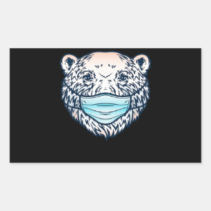 Funny Polar Bär trägt ein Gesichtsmaske Tier Lover Rechteckiger Aufkleber