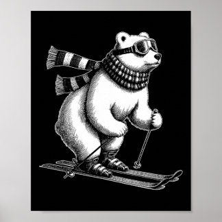Funny Polar Bear Loves Skiing In The Snow On Ski H Poster