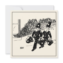 Funny Police Cartoon. Polizeistation am Feuer.