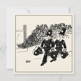 Funny Police Cartoon. Polizeistation am Feuer. Karte