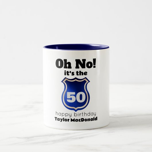 Funny Police Officer Abzeichen 50. Geburtstag Zweifarbige Tasse (Mittel)