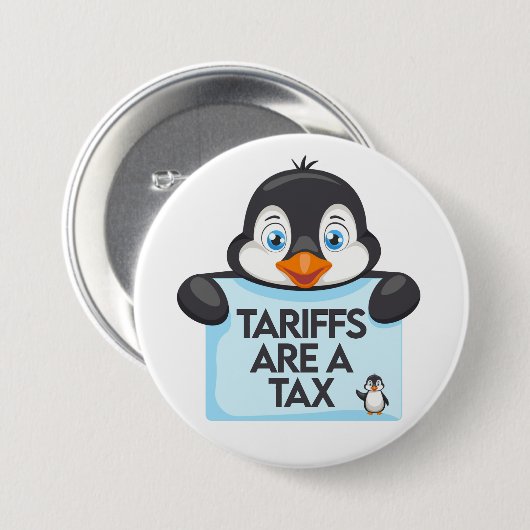 Funny Political Meme Penguin Tariff Button (Vorne & Hinten)