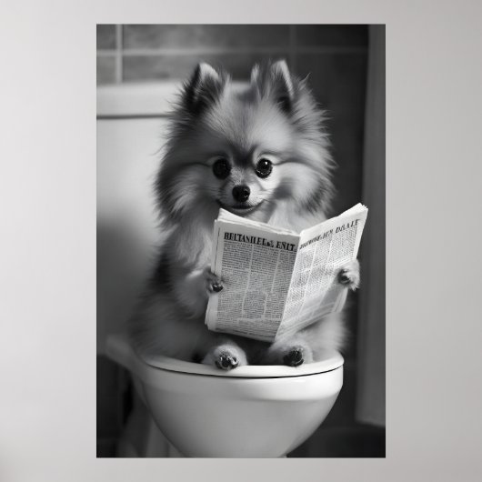 Funny Pomeranian Bathroom Print, Newspaper Reading Poster (Vorne)