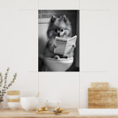 Funny Pomeranian Bathroom Print, Newspaper Reading Poster (Küche)