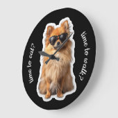 Funny Pomeranian Dog Time to Walk Time to Eat Große Wanduhr (Winkel)