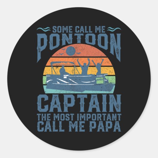 Funny Pontoon Boat Captain Boating Dad Papa Grandf Runder Aufkleber (Vorderseite)