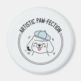 Funny Poodle Cartoon Illustration mit Blue Beret Magnet