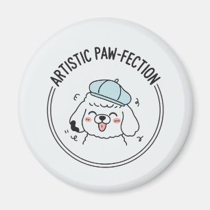 Funny Poodle Cartoon Illustration mit Blue Beret Magnet
