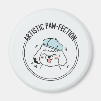 Funny Poodle Cartoon Illustration mit Blue Beret Magnet