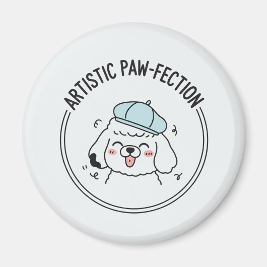 Funny Poodle Cartoon Illustration mit Blue Beret Magnet (Vorne)