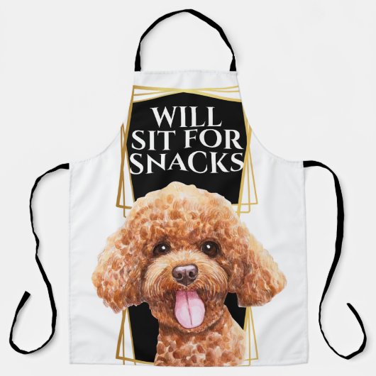 Funny Poodle Hund sitzt für Snacks Aquarellkunst Schürze (Vorderseite)