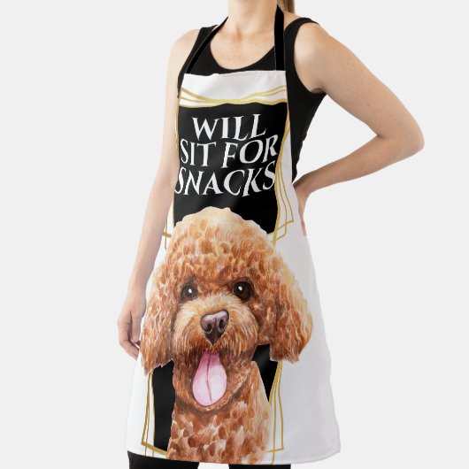 Funny Poodle Hund sitzt für Snacks Aquarellkunst Schürze (InSitu)