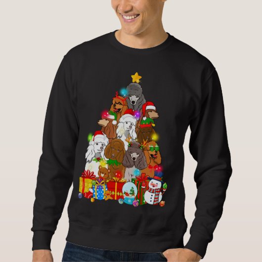 Funny Poodle Weihnachtsbaum Lichter Geschenk Hund Sweatshirt (Vorderseite)