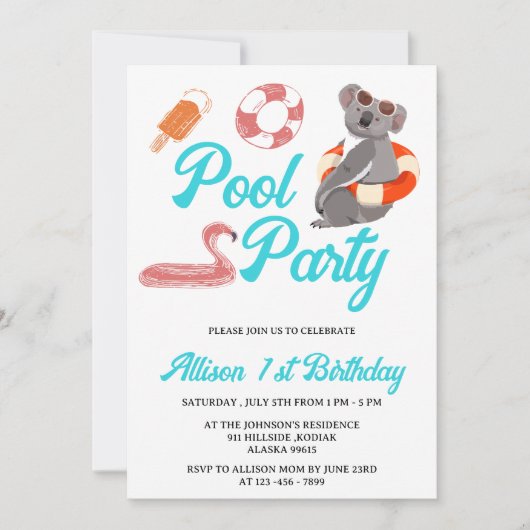 Funny Pool Party Geburtstag Einladung (Vorderseite)