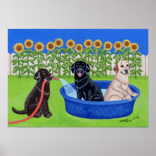 Funny Pool Party Labradors Artwork Poster (Vorne)