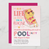 Funny POOL PARTY Rosa Abschluss Girls Einladung (Vorne/Hinten)