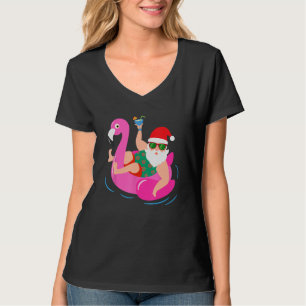 Funny Pool Party Santa Sonnenbrille Flamingo Chris T-Shirt
