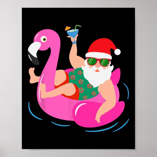 Funny Pool Party Santa Sungles Flamingo Christmas Poster (Vorne)