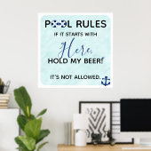Funny Pool Regeln | Hier hält mein Bier fest Poster (Heimbüro)