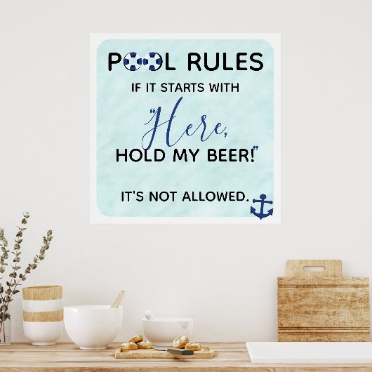 Funny Pool Regeln | Hier hält mein Bier fest Poster (Küche)