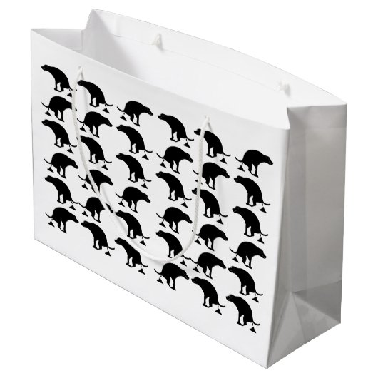 Funny Pooping Dog Pattern Große Geschenktüte (Rückseite Schrägansicht)
