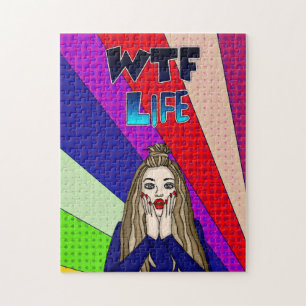 Funny Pop Art WTF Life ] Lady Freaking Out Puzzle
