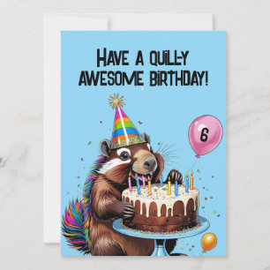 Funny Porcupine Geburtstagskarte Balloons, Kuchen