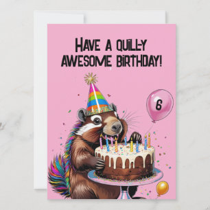 Funny Porcupine Geburtstagskarte Balloons, Kuchen