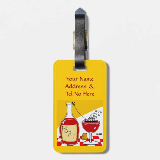 Funny Port Wein Cartoon Gepäckanhänger (Rückseite vertikal)