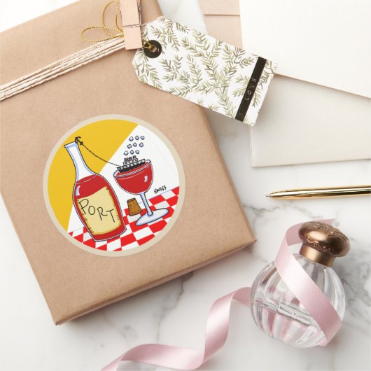 Funny Port Wine Lover Cartoon Runder Aufkleber (Schenken)
