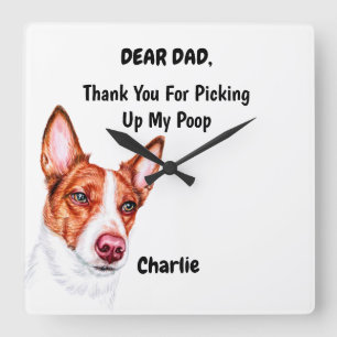 Funny Portuguese Podengo Dad Watercolor Canine Quadratische Wanduhr