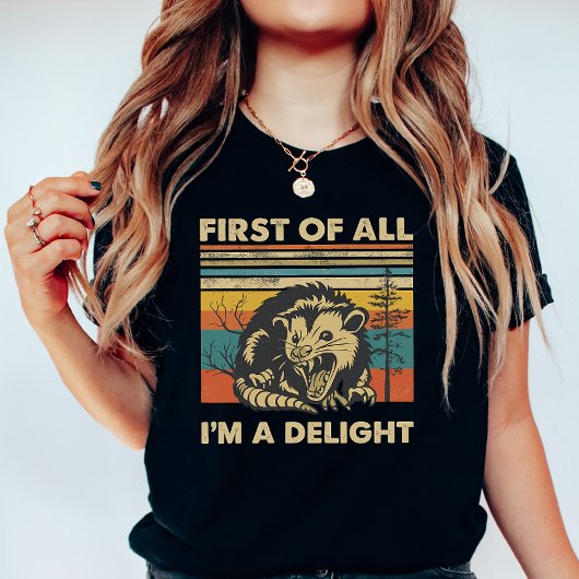 Funny Possum Retro Forest; “I’m a Delight” Summer T-Shirt