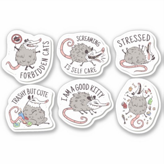 FUNNY POSSUM TIERSTICKERS SET AUFKLEBER (Vorderseite)
