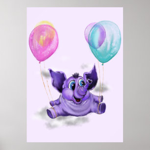 Funny Poster mit Happy Elephant - Malerei