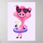 Funny Poster mit Happy Party Pig - Gemälde (Vorne)