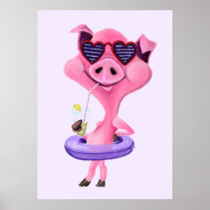 Funny Poster mit Happy Party Pig - Gemälde