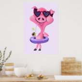 Funny Poster mit Happy Party Pig - Gemälde (Küche)