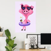 Funny Poster mit Happy Party Pig - Gemälde (Heimbüro)