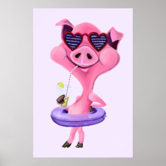Funny Poster mit Happy Party Pig - Gemälde (Vorne)