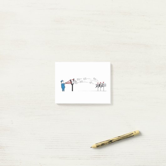 Funny Postman Cartoon - Mail-Lieferung mit einem S Post-it Klebezettel (Auf Schreibtisch)