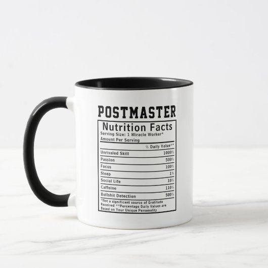 Funny Postmaster Nutrition Facts Mailroom Gift Tasse (Links)