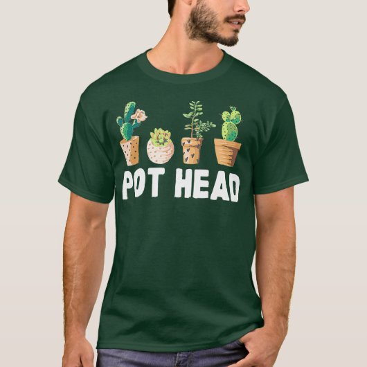 Funny Pot Head Gardener Succulent T-Shirt (Vorderseite)