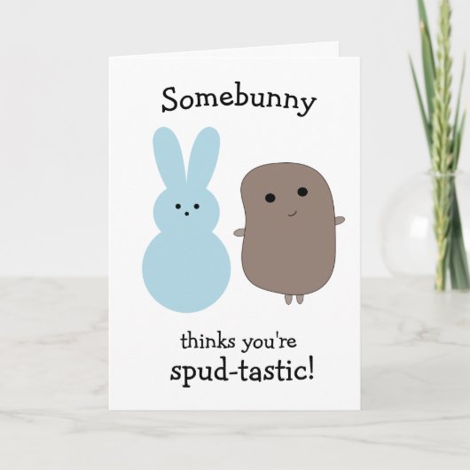 Funny Potato Blue Bunny Ostercard Karte (Vorderseite)