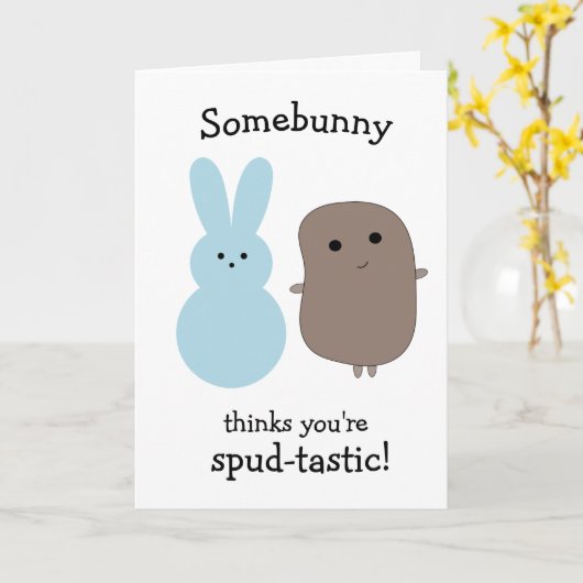 Funny Potato Blue Bunny Ostercard Karte (Gelbe Blume)