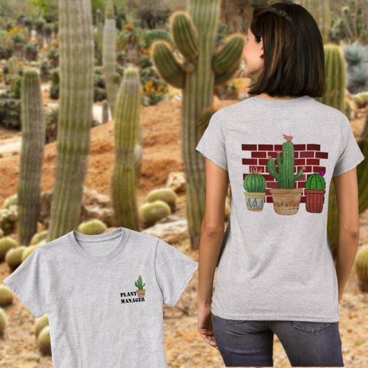 Funny Potted Cactus Pflanze Manager vorne und hint T-Shirt
