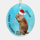 Funny Prairie Dog in Weihnachtsmannmütze Keramik Ornament (Links)