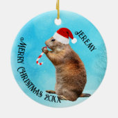 Funny Prairie Dog in Weihnachtsmannmütze Keramik Ornament (Hinten)