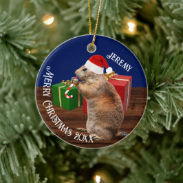 Funny Prairie Dog in Weihnachtsmannmütze Keramik Ornament